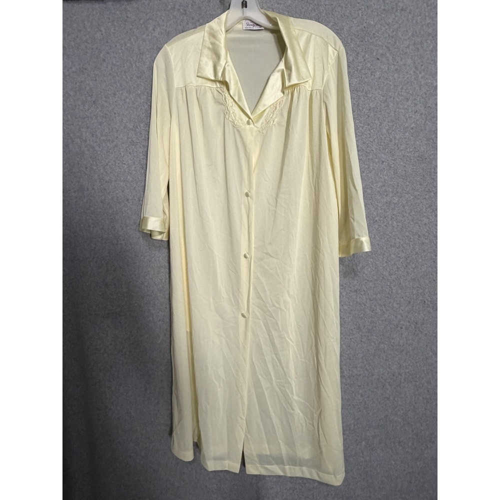 Vintage Vanity Fair Robe Womens Medium Yellow Nylon Satin Button Kaftan USA